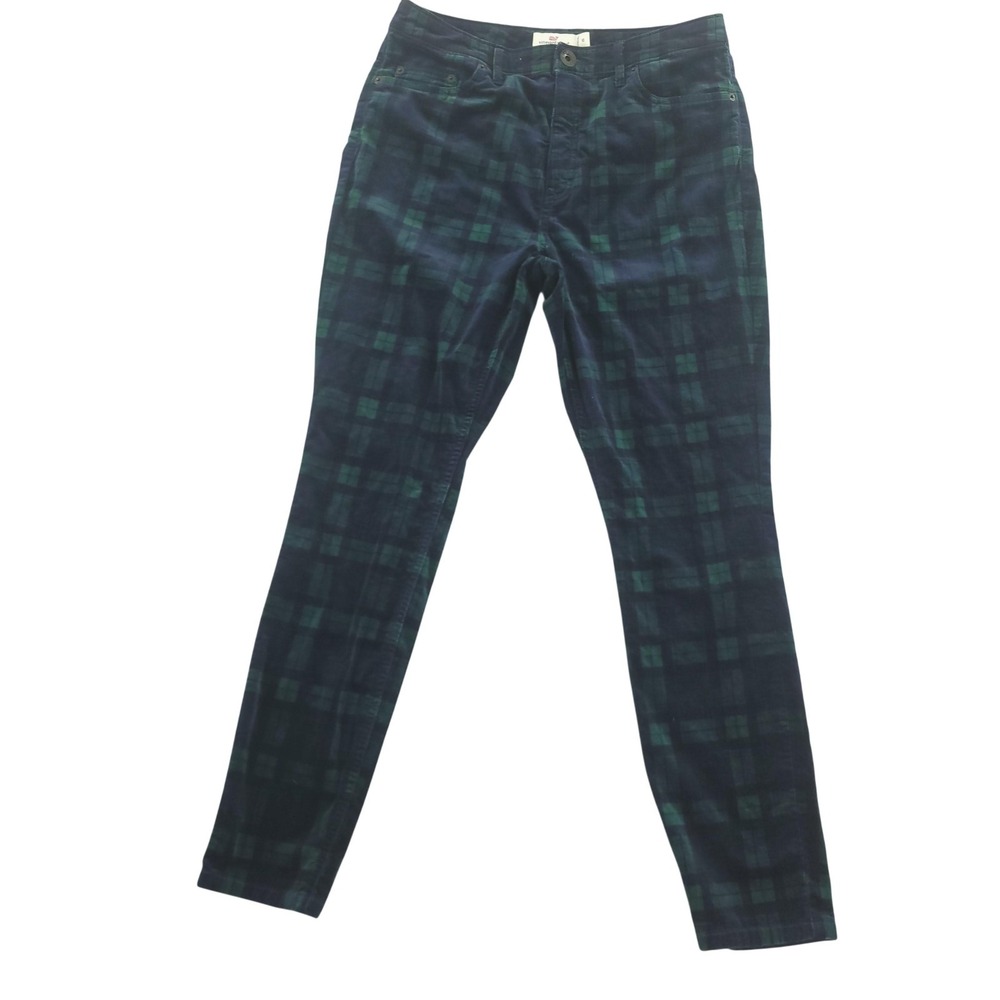Vineyard Vines Pants Womens 10 Blue Plaid Velvet Jeggings Slim Stretch Casual